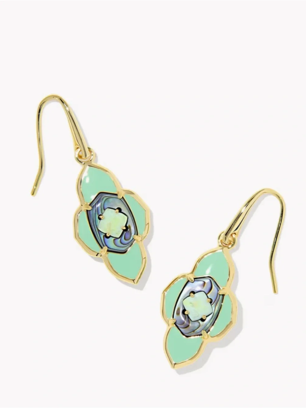 Kendra Scott Abbie Gold-Tone Mint Green Abalone Drop Earrings NWT